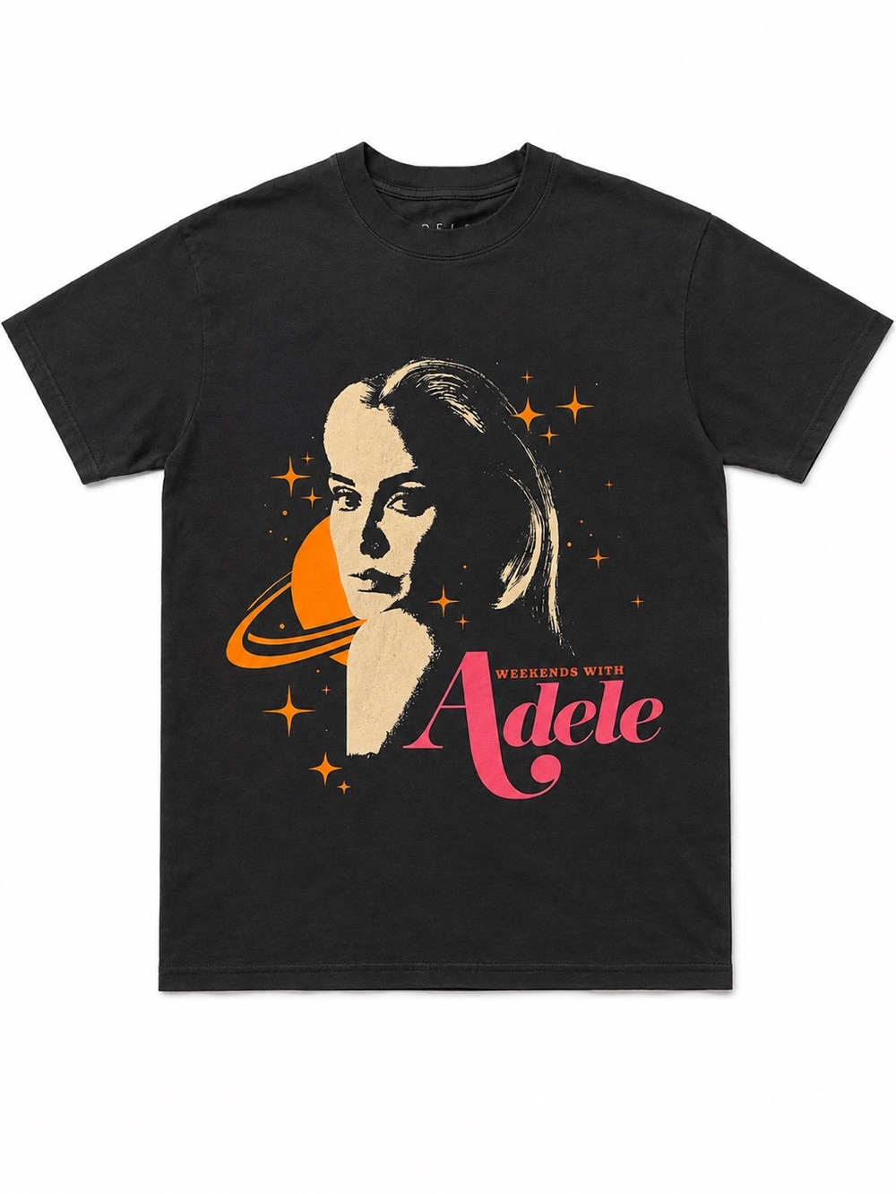 Adele Concert Tee Black Graphic Short-Sleeve Tee with Pink & Orange Retro Print